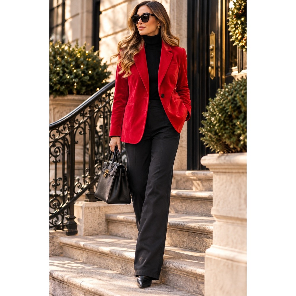Talbots Womens 14 Red Velvet Blazer Cotton Holiday Christmas Jacket